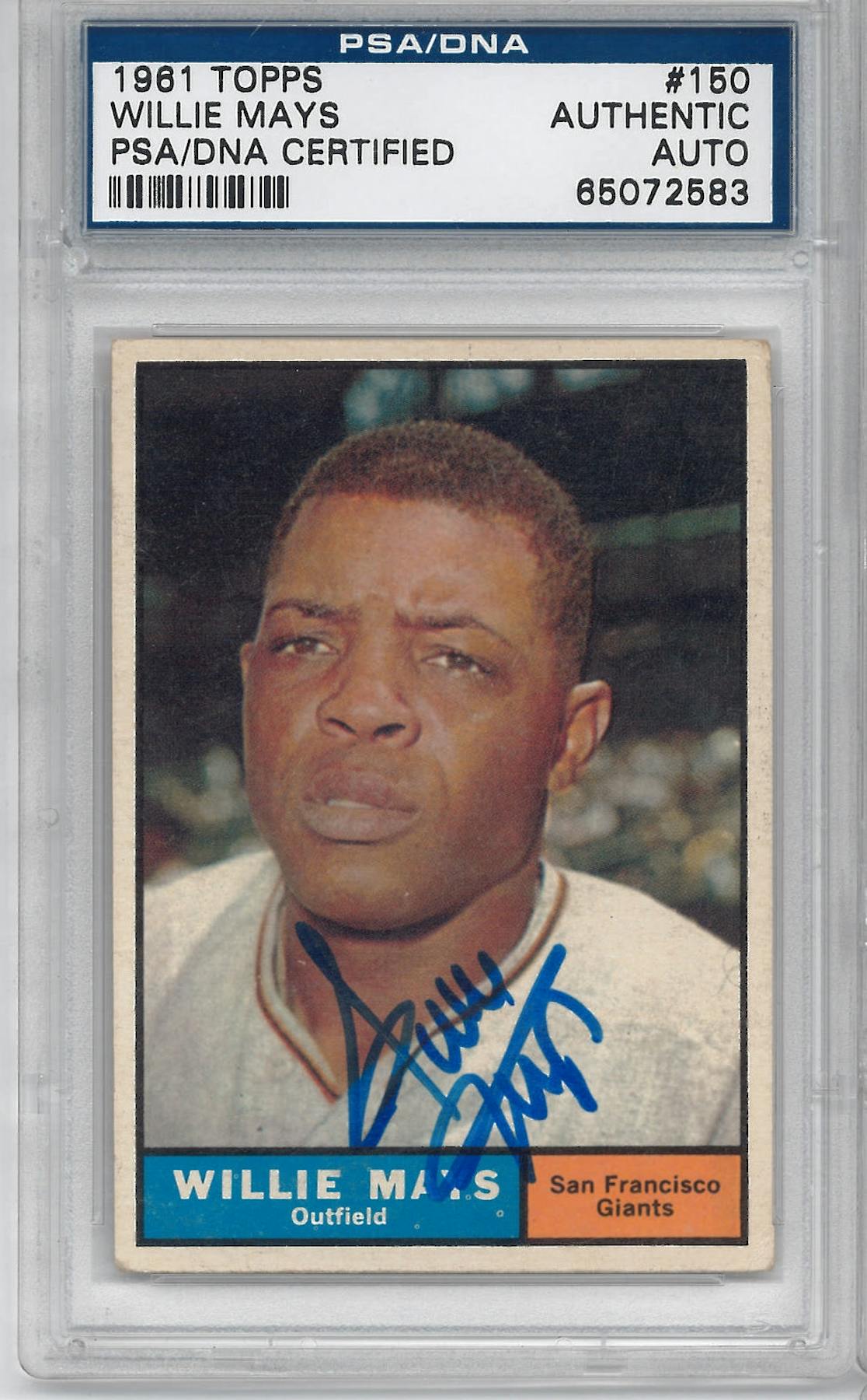 1961 Topps Baseball 160 Willie Mays Autographed Card (PSA) DA Card World